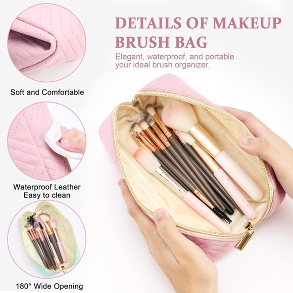 New! "T" Pink Quilted Cosmetic Makeup Bags For Travel Vacation Faux Leather - Picture 6 of 11